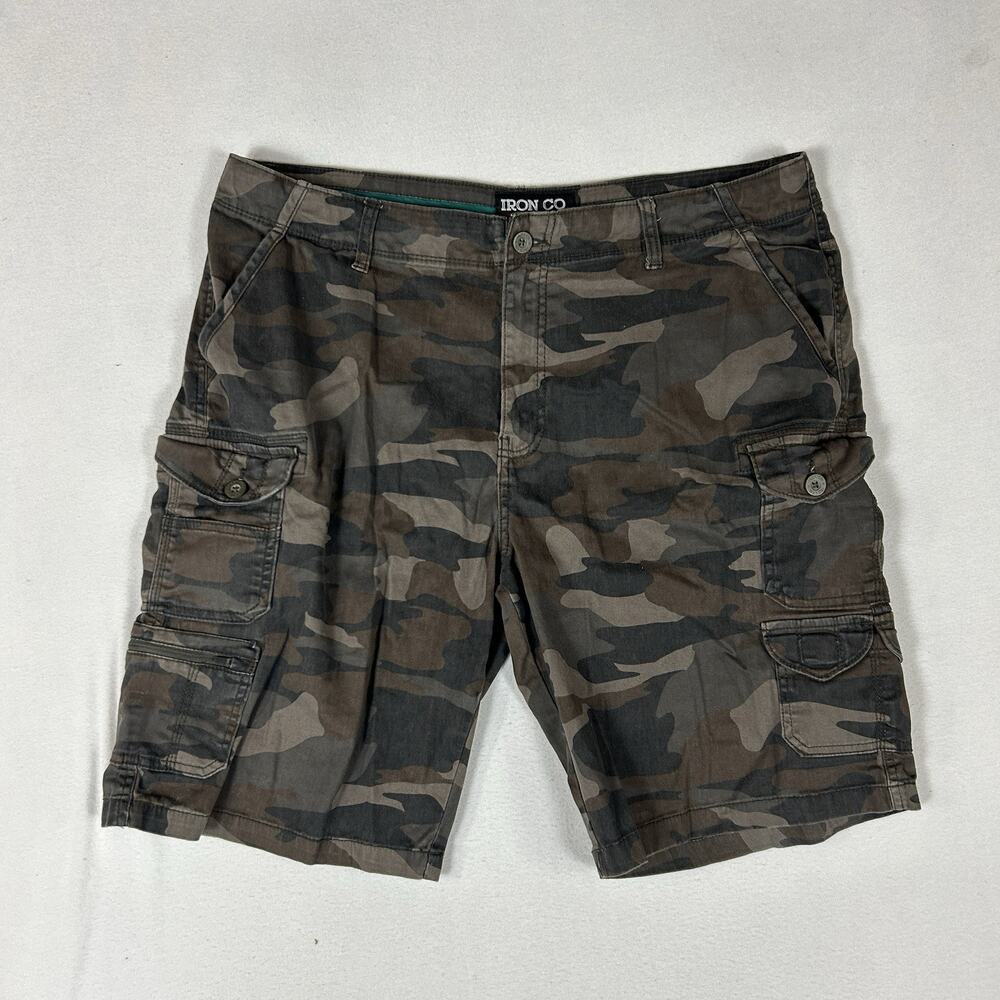 Iron Co Cargo Shorts Men's 38 Camo Flat Front Stretch Utility Pockets Outdoor